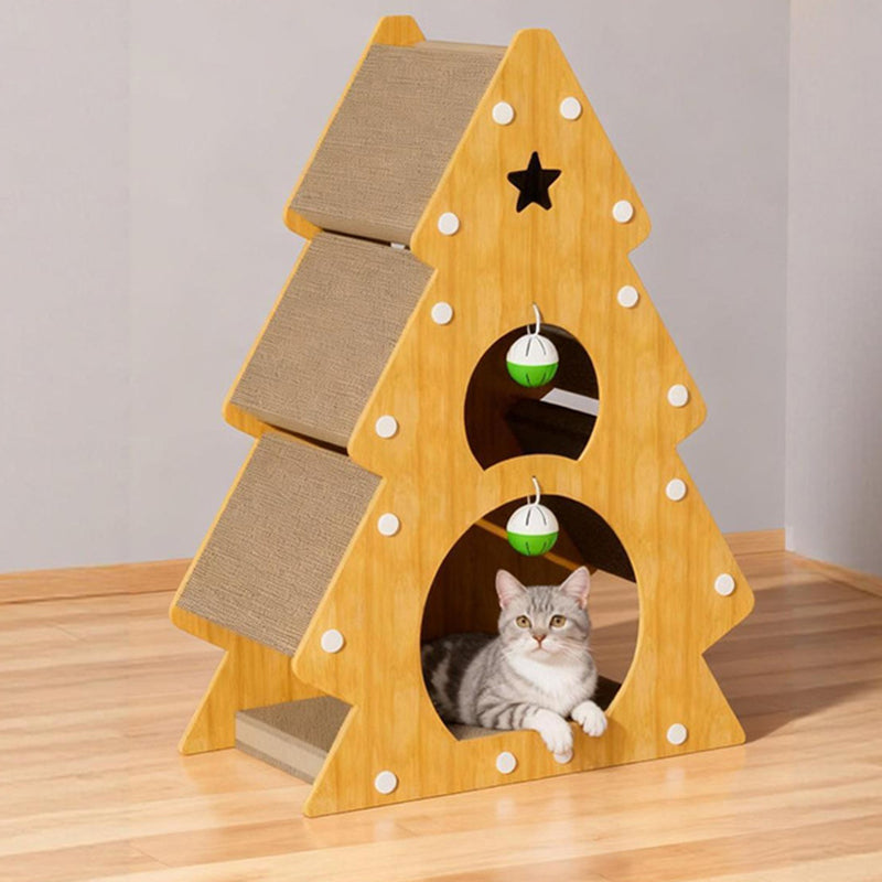 Modern Simplicity Decorative Corrugated Cardboard MDF Christmas Tree Shaped Cat Scratching Post For Living Room