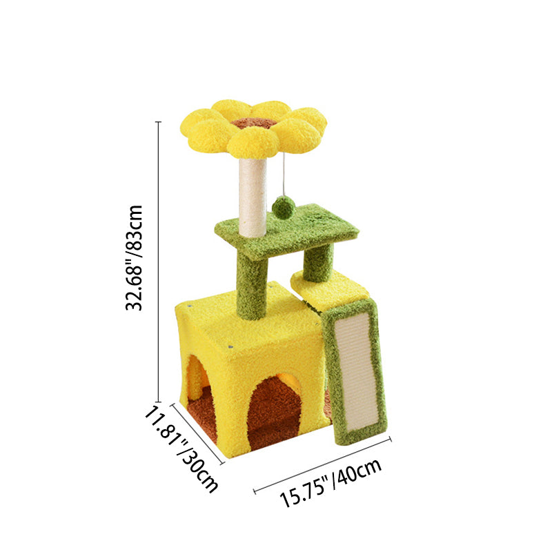 Modern Simplicity Teddy Fleece Particleboard Paper Tube Decorative With Sisal Scratching Post 3-Tier Cat Tree & Condo For Living Room