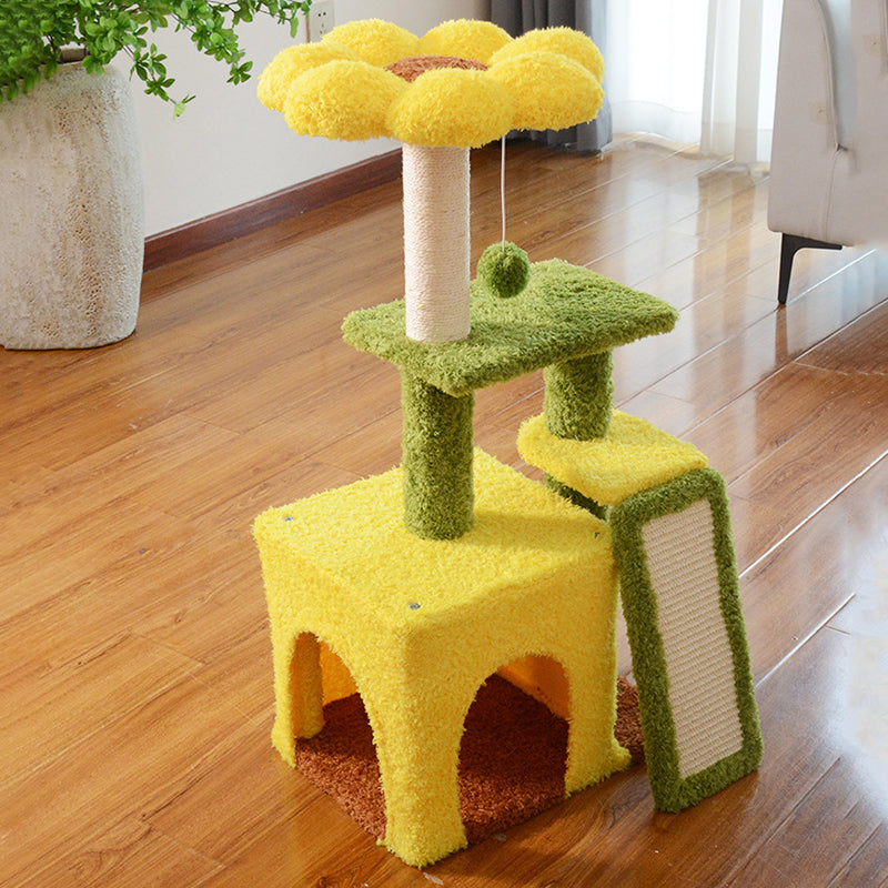 Modern Simplicity Teddy Fleece Particleboard Paper Tube Decorative With Sisal Scratching Post 3-Tier Cat Tree & Condo For Living Room