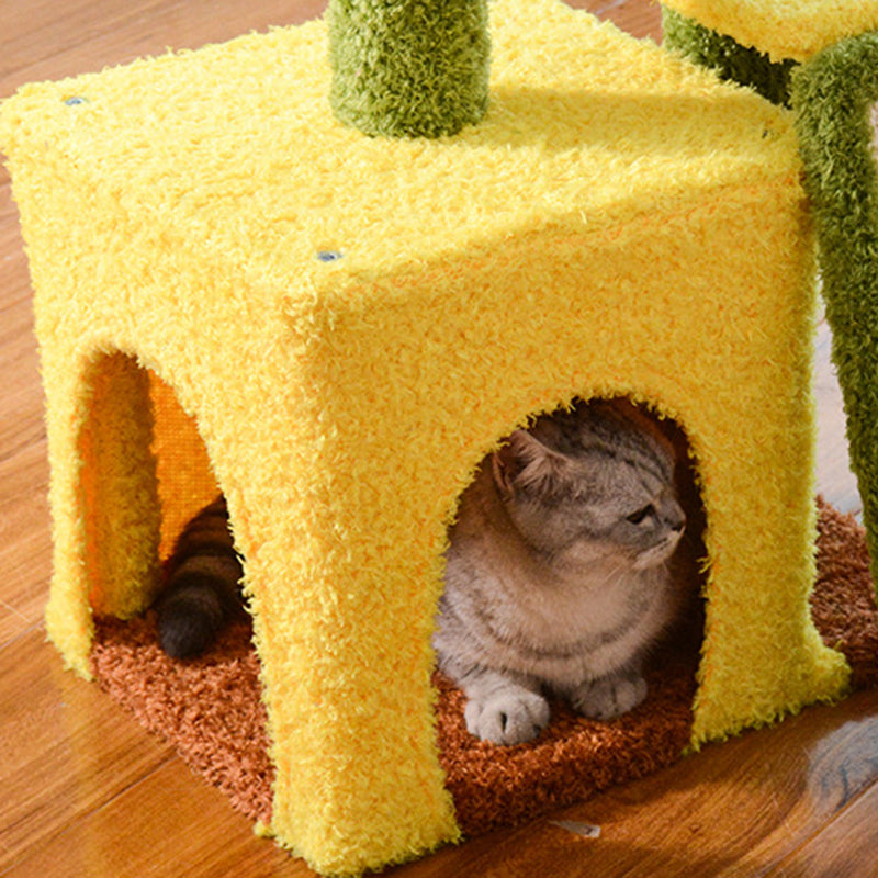 Modern Simplicity Teddy Fleece Particleboard Paper Tube Decorative With Sisal Scratching Post 3-Tier Cat Tree & Condo For Living Room
