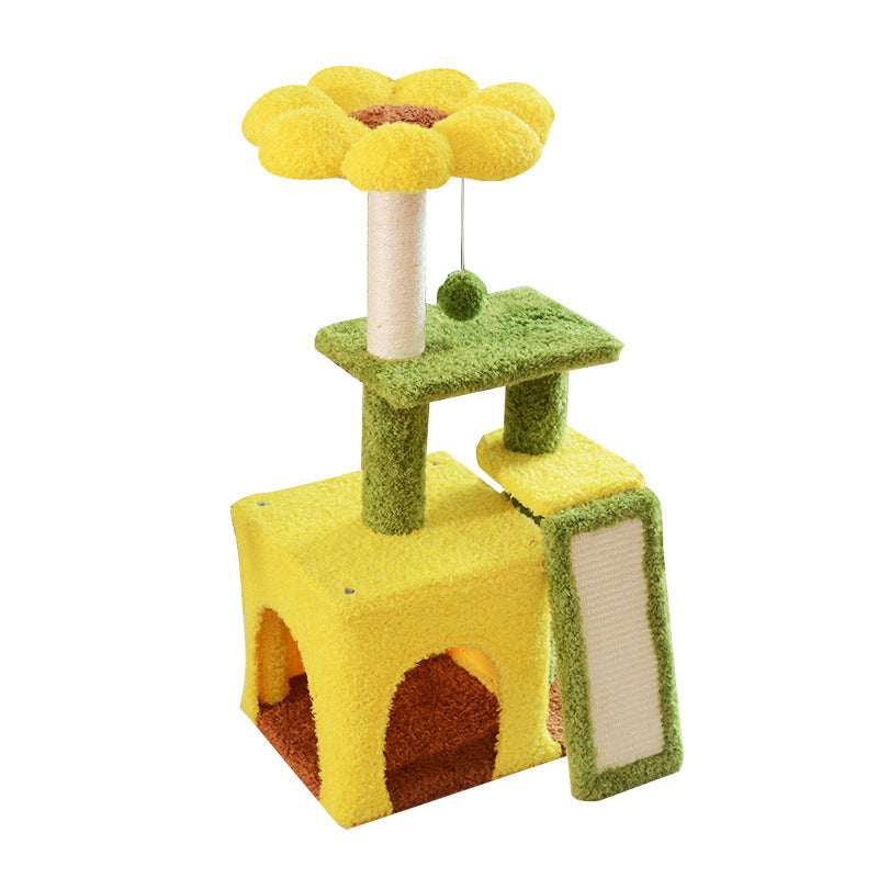 Modern Simplicity Teddy Fleece Particleboard Paper Tube Decorative With Sisal Scratching Post 3-Tier Cat Tree & Condo For Living Room