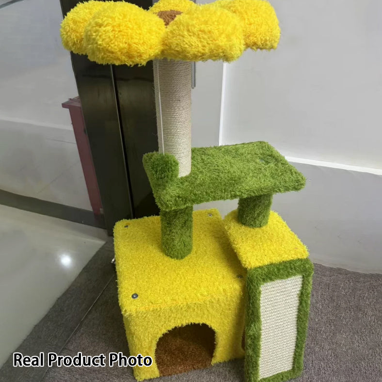 Modern Simplicity Teddy Fleece Particleboard Paper Tube Decorative With Sisal Scratching Post 3-Tier Cat Tree & Condo For Living Room
