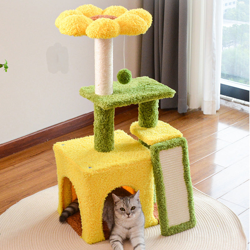 Modern Simplicity Teddy Fleece Particleboard Paper Tube Decorative With Sisal Scratching Post 3-Tier Cat Tree & Condo For Living Room