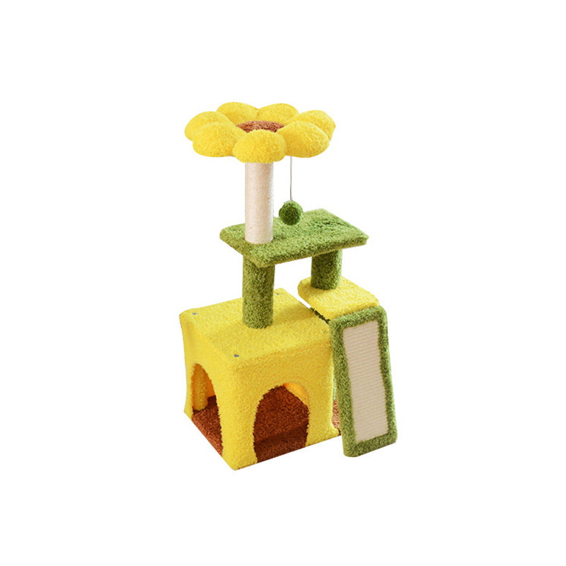 Modern Simplicity Teddy Fleece Particleboard Paper Tube Decorative With Sisal Scratching Post 3-Tier Cat Tree & Condo For Living Room