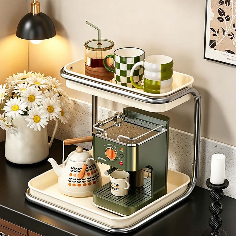 Modern Minimalist Carbon Steel Space-Saving Cup Holder Organizer Storage Shelf 2-Tier For Entryway & Living Room