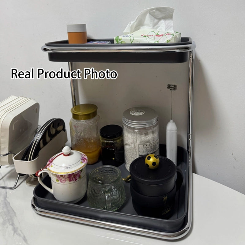 Modern Minimalist Carbon Steel Space-Saving Cup Holder Organizer Storage Shelf 2-Tier For Entryway & Living Room