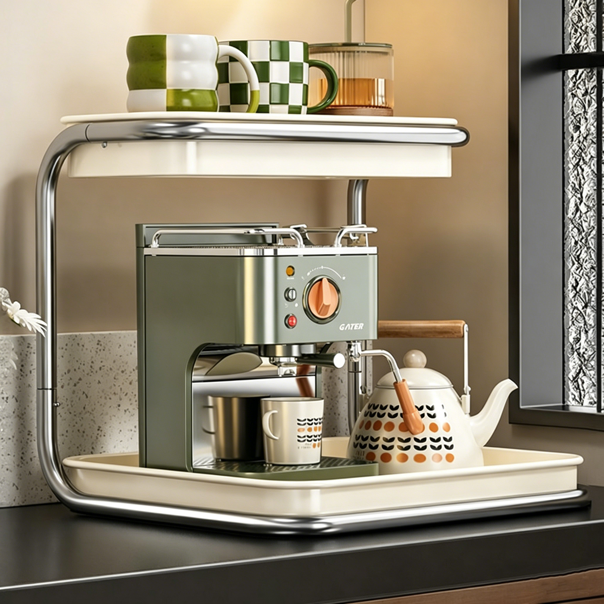 Modern Minimalist Carbon Steel Space-Saving Cup Holder Organizer Storage Shelf 2-Tier For Entryway & Living Room