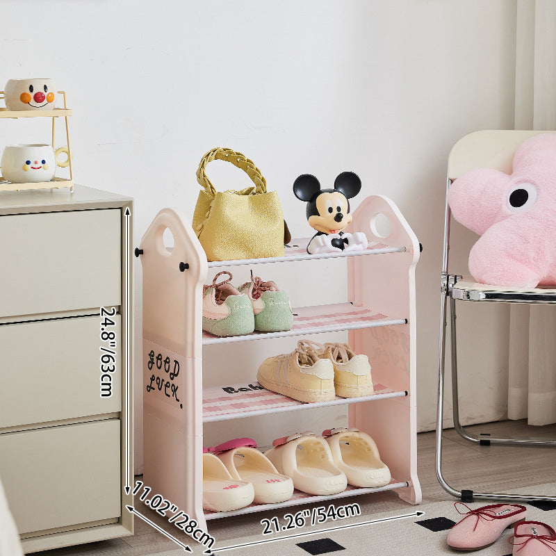 Modern Minimalist PP Fabric Steel Tube House-Shaped Space-Saving Pink And White Dustproof Shoe Organizer With Curtain Shoe Storage 3-6 Tier For Entryway