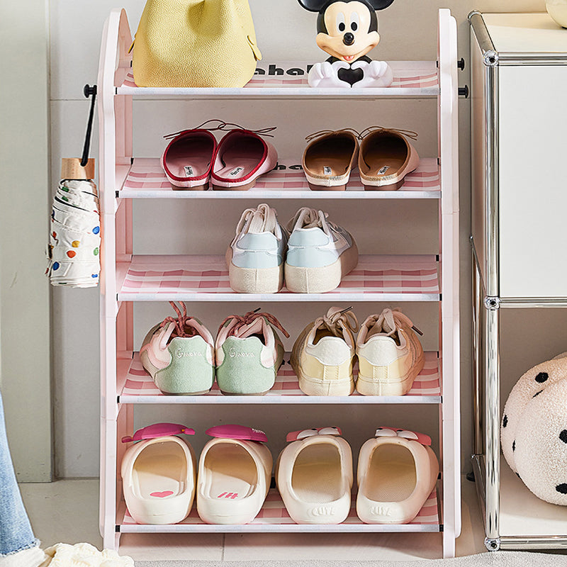 Modern Minimalist PP Fabric Steel Tube House-Shaped Space-Saving Pink And White Dustproof Shoe Organizer With Curtain Shoe Storage 3-6 Tier For Entryway