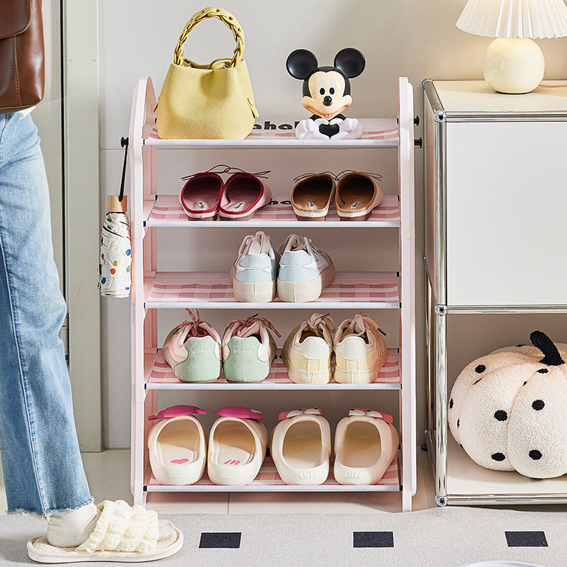 Modern Minimalist PP Fabric Steel Tube House-Shaped Space-Saving Pink And White Dustproof Shoe Organizer With Curtain Shoe Storage 3-6 Tier For Entryway