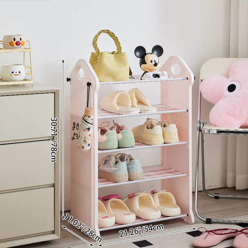 Modern Minimalist PP Fabric Steel Tube House-Shaped Space-Saving Pink And White Dustproof Shoe Organizer With Curtain Shoe Storage 3-6 Tier For Entryway