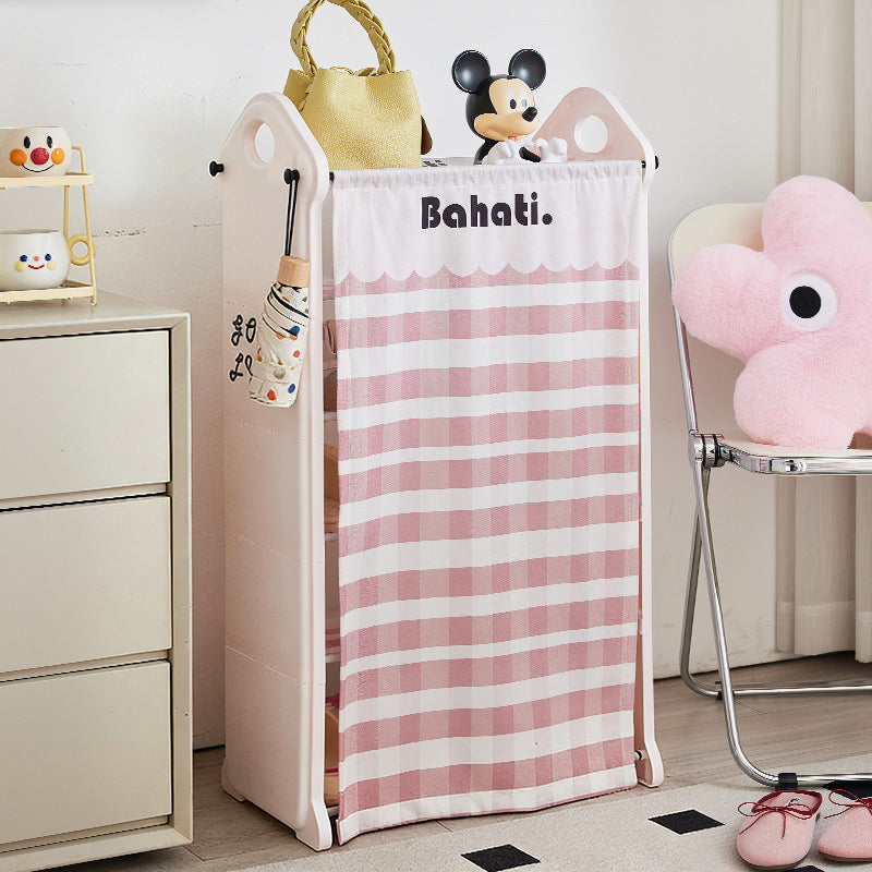 Modern Minimalist PP Fabric Steel Tube House-Shaped Space-Saving Pink And White Dustproof Shoe Organizer With Curtain Shoe Storage 3-6 Tier For Entryway
