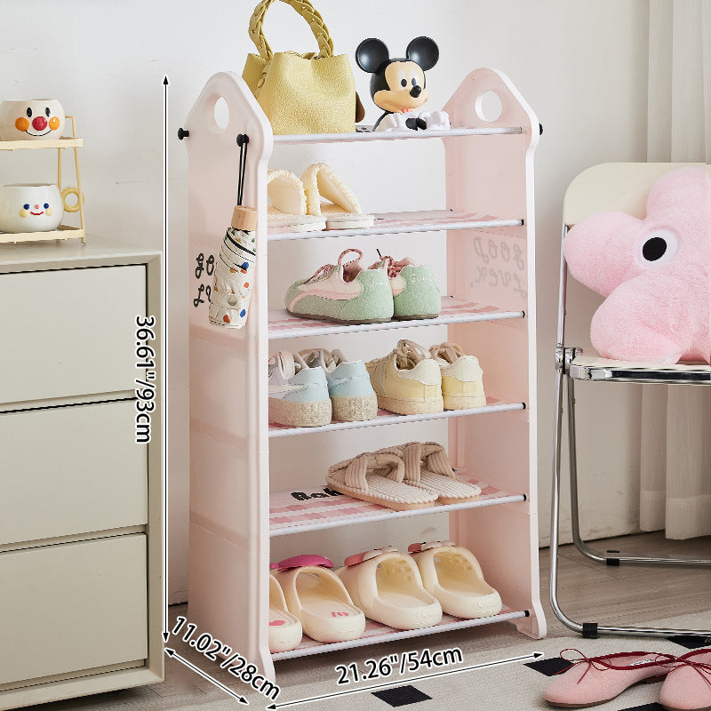 Modern Minimalist PP Fabric Steel Tube House-Shaped Space-Saving Pink And White Dustproof Shoe Organizer With Curtain Shoe Storage 3-6 Tier For Entryway