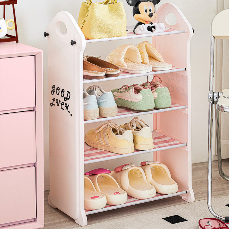 Modern Minimalist PP Fabric Steel Tube House-Shaped Space-Saving Pink And White Dustproof Shoe Organizer With Curtain Shoe Storage 3-6 Tier For Entryway