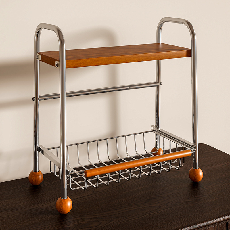 Modern Minimalist MDF Carbon Steel Trapezoidal Lightweight Desktop Storage Shelf 2-Tier For Living Room & Dining Room