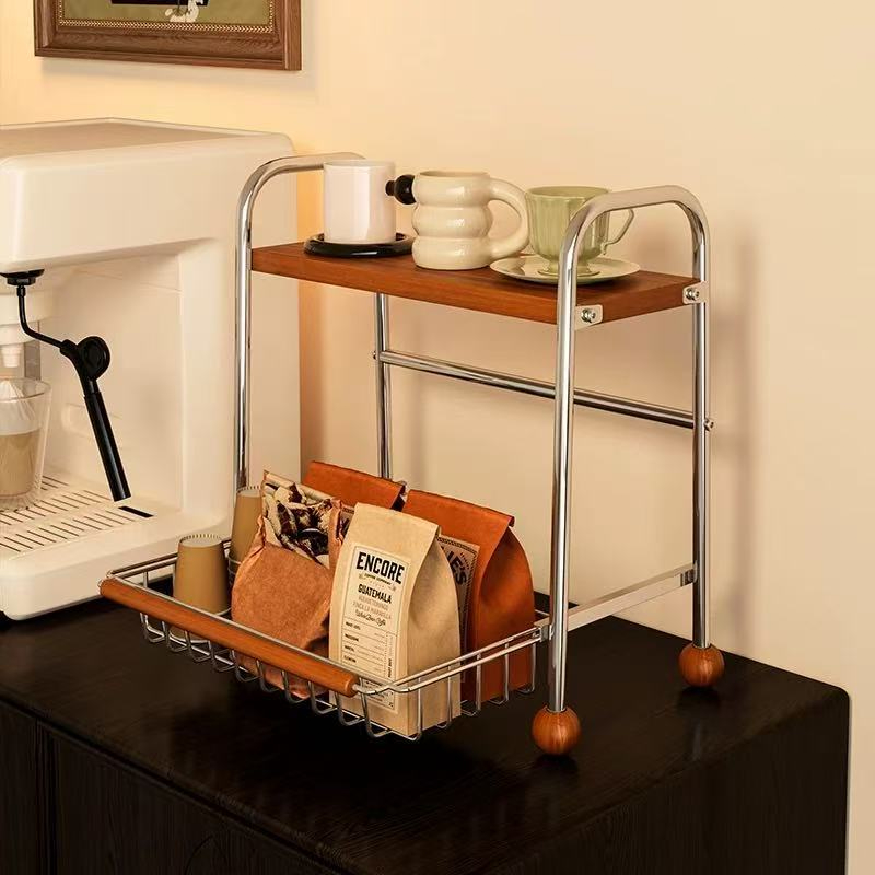 Modern Minimalist MDF Carbon Steel Trapezoidal Lightweight Desktop Storage Shelf 2-Tier For Living Room & Dining Room