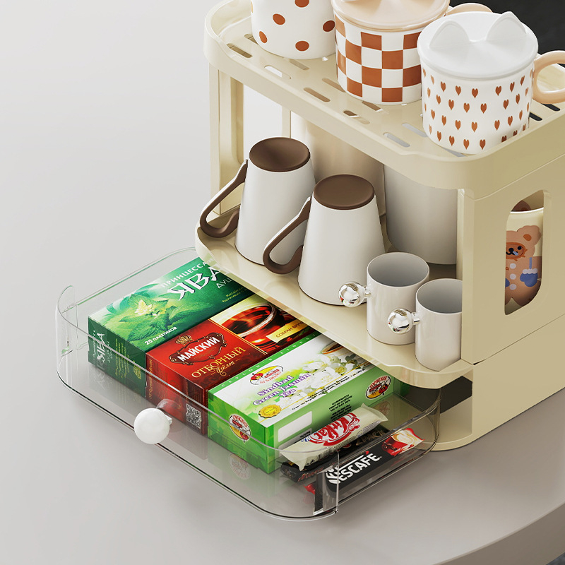 Modern Minimalist Plastic Rectangular Tabletop Storage Shelf 3-Layer For Living Room & Dining Room