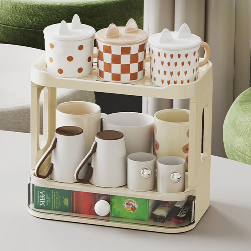 Modern Minimalist Plastic Rectangular Tabletop Storage Shelf 3-Layer For Living Room & Dining Room