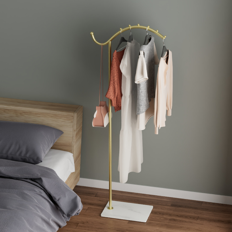 Contemporary Industrial Lightweight Rock Slab Iron Curved-Line Hall Tree 1-Tier For Entryway & Hallway
