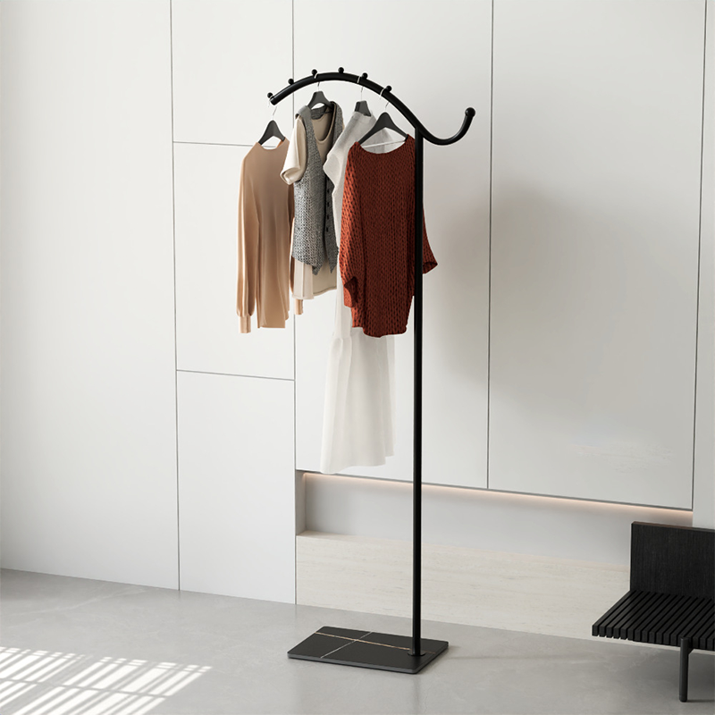 Contemporary Industrial Lightweight Rock Slab Iron Curved-Line Hall Tree 1-Tier For Entryway & Hallway