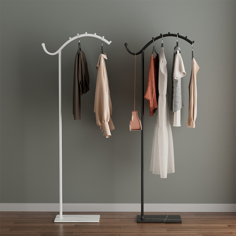 Contemporary Industrial Lightweight Rock Slab Iron Curved-Line Hall Tree 1-Tier For Entryway & Hallway