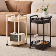 Modern Minimalist PP Plastic Round Mobile Side Table 2-Tier For Living Room