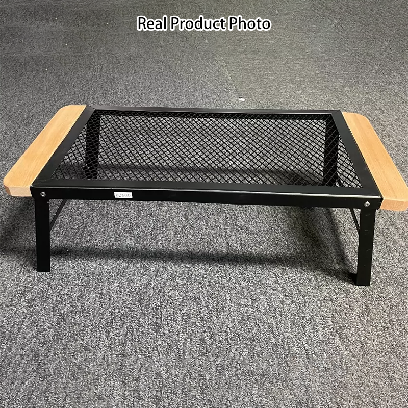 Modern Minimalist Rectangular Iron Beech Wood Folding Table Portable For Outdoor