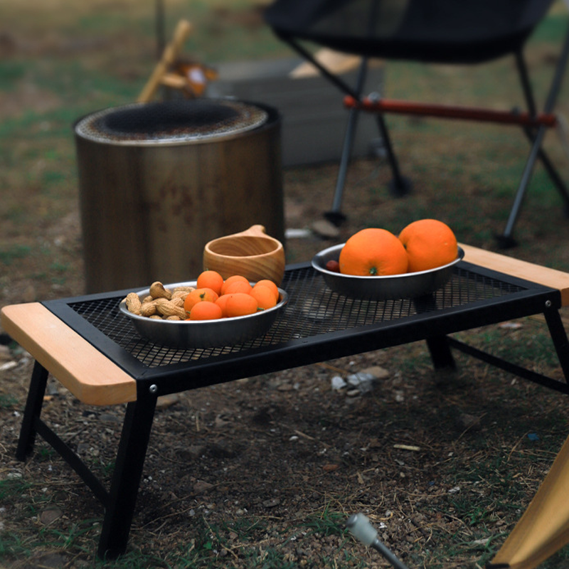 Modern Minimalist Rectangular Iron Beech Wood Folding Table Portable For Outdoor