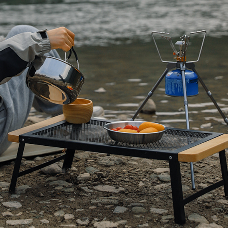 Modern Minimalist Rectangular Iron Beech Wood Folding Table Portable For Outdoor