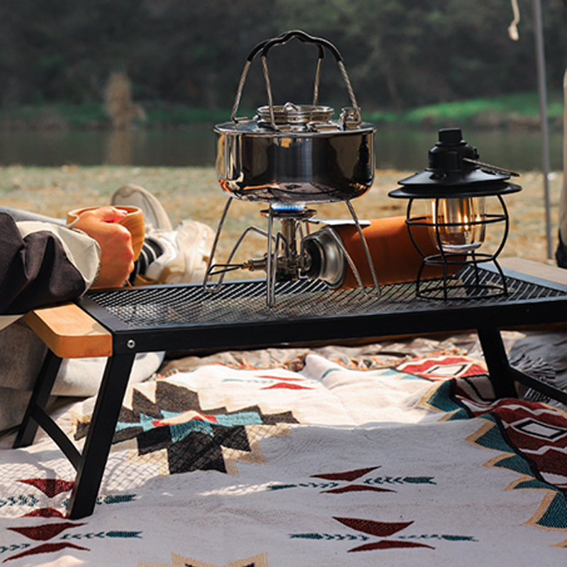 Modern Minimalist Rectangular Iron Beech Wood Folding Table Portable For Outdoor
