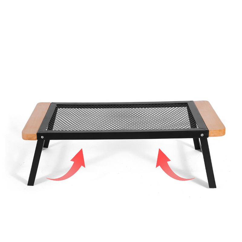 Modern Minimalist Rectangular Iron Beech Wood Folding Table Portable For Outdoor