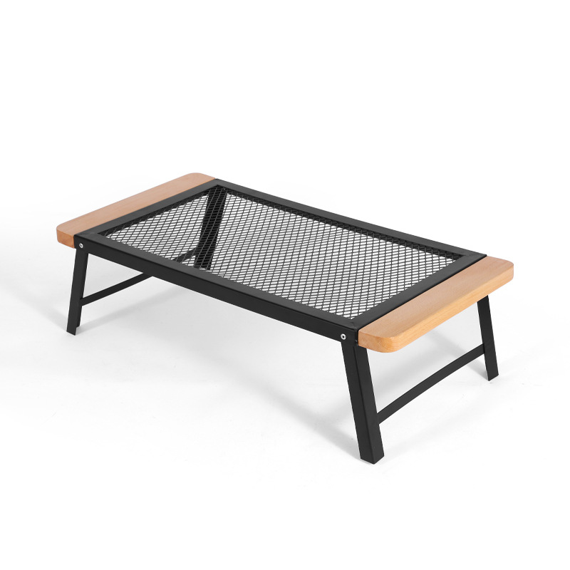 Modern Minimalist Rectangular Iron Beech Wood Folding Table Portable For Outdoor