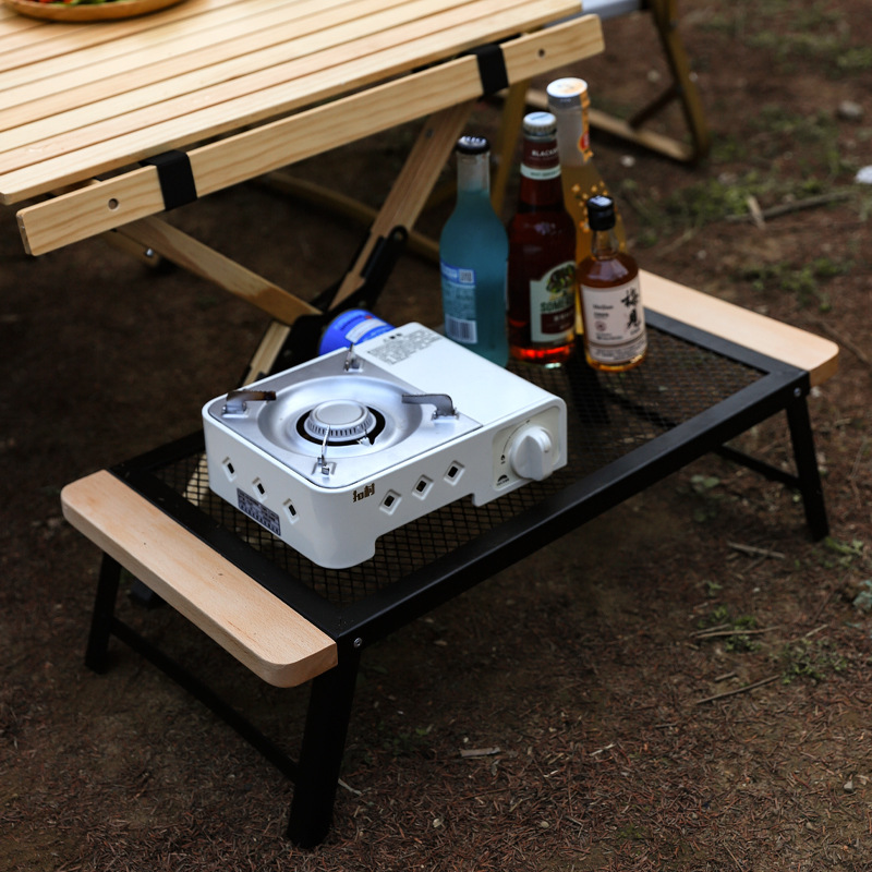 Modern Minimalist Rectangular Iron Beech Wood Folding Table Portable For Outdoor