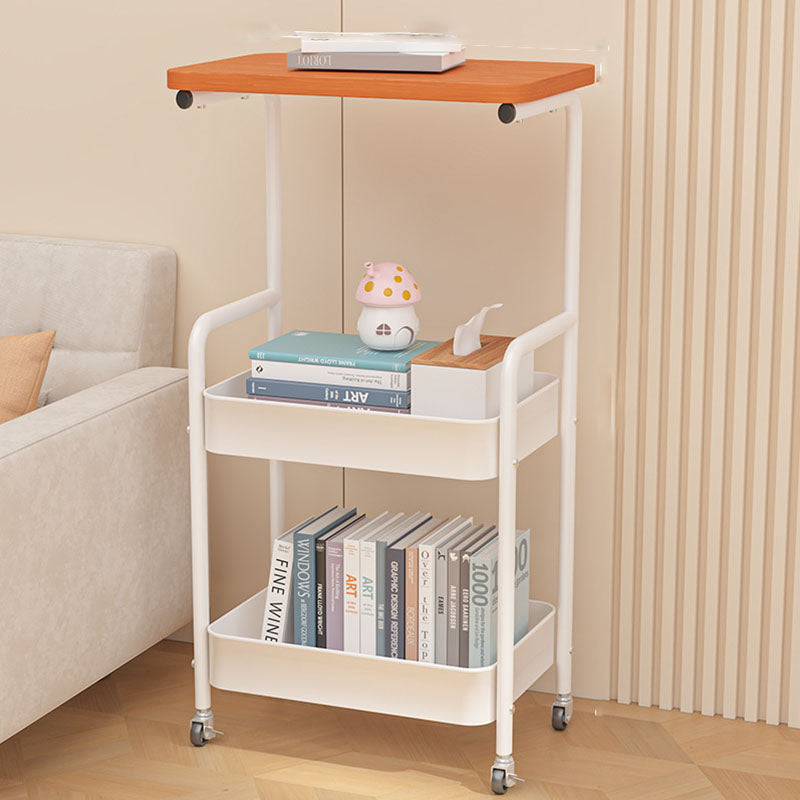Contemporary Industrial Movable Rectangular Carbon Steel Polymer Plate Multi-Layer Storage End Table 3-Tier For Living Room