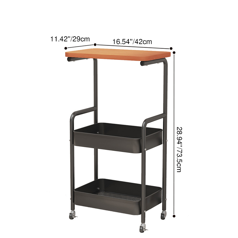 Contemporary Industrial Movable Rectangular Carbon Steel Polymer Plate Multi-Layer Storage End Table 3-Tier For Living Room