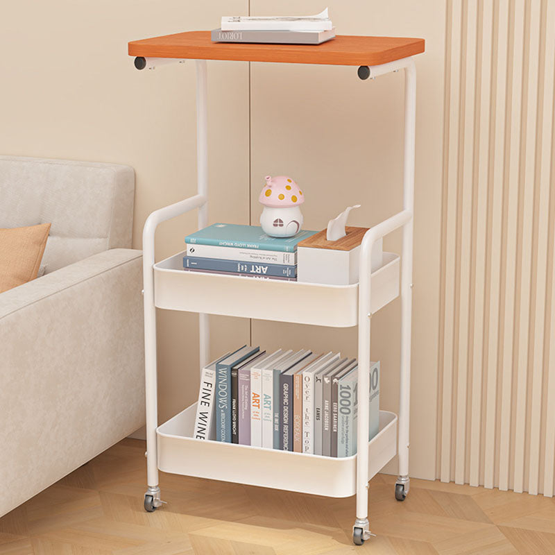 Contemporary Industrial Movable Rectangular Carbon Steel Polymer Plate Multi-Layer Storage End Table 3-Tier For Living Room