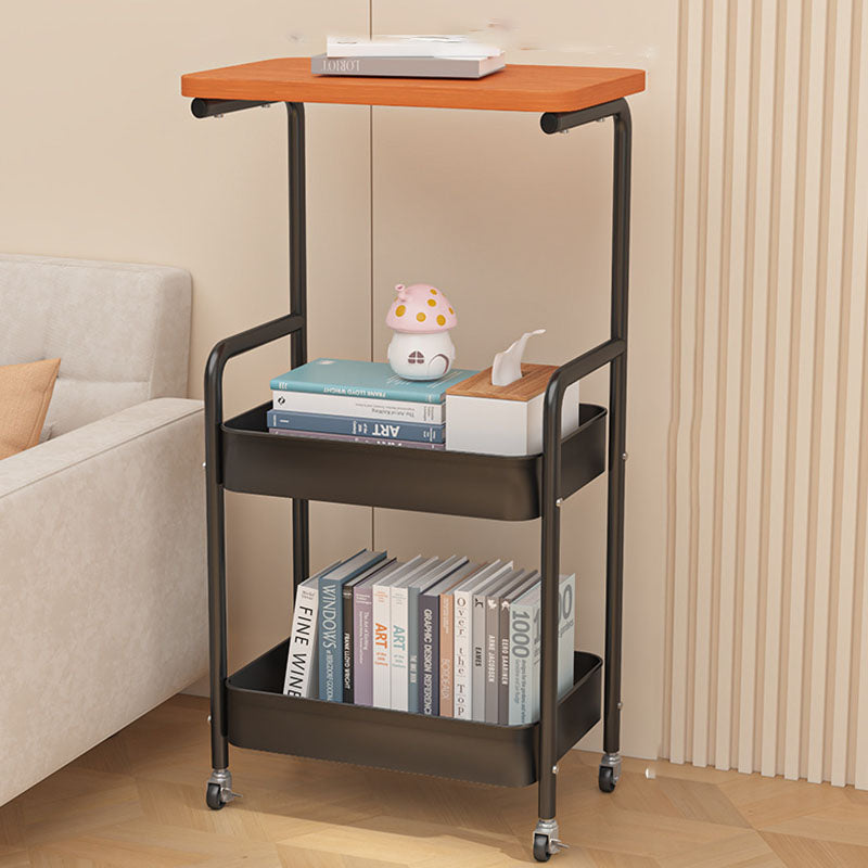 Contemporary Industrial Movable Rectangular Carbon Steel Polymer Plate Multi-Layer Storage End Table 3-Tier For Living Room