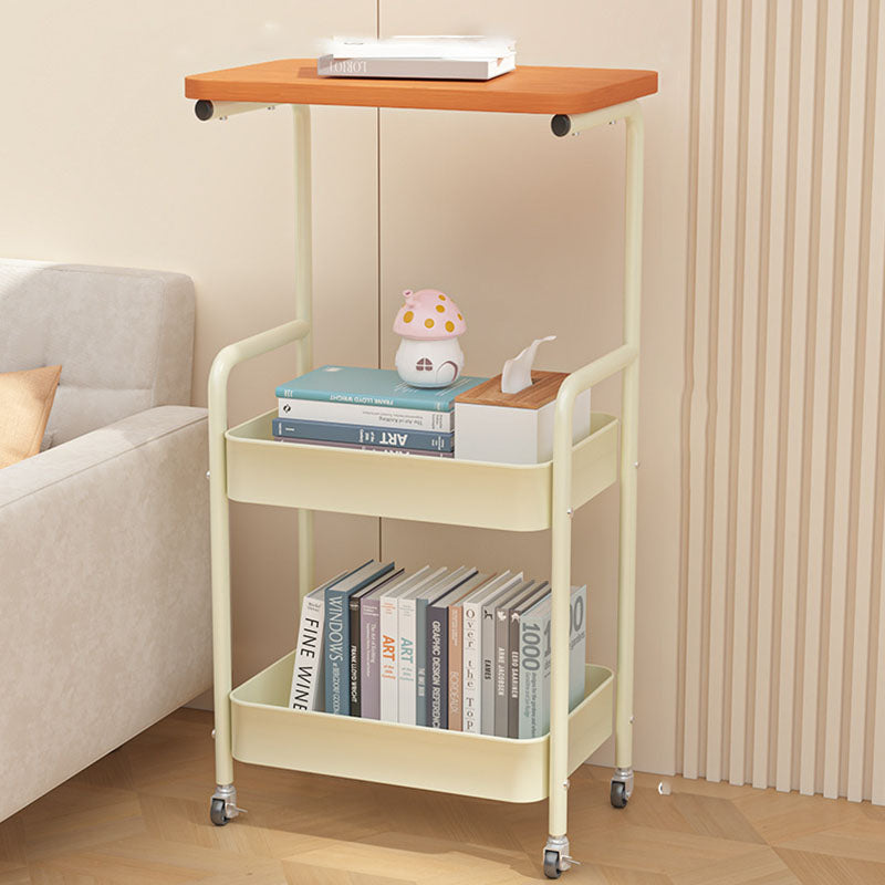 Contemporary Industrial Movable Rectangular Carbon Steel Polymer Plate Multi-Layer Storage End Table 3-Tier For Living Room