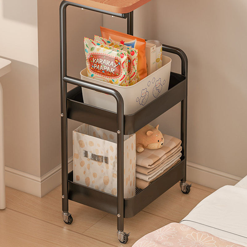 Contemporary Industrial Movable Rectangular Carbon Steel Polymer Plate Multi-Layer Storage End Table 3-Tier For Living Room