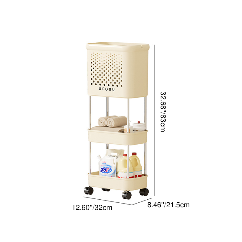 Modern Minimalist Movable Narrow Rectangular PP Stainless Steel Clothes Storage Shelf 1/2/3-Tier For Bathroom