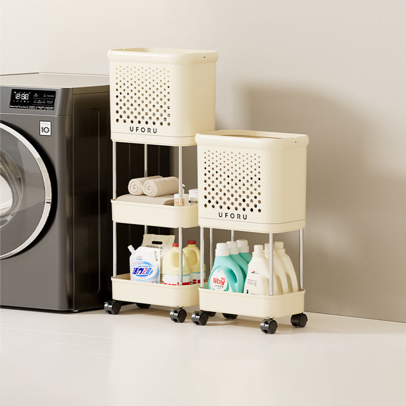 Modern Minimalist Movable Narrow Rectangular PP Stainless Steel Clothes Storage Shelf 1/2/3-Tier For Bathroom