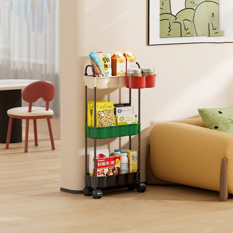 Modern Simplicity Wavy Edges Rectangular Steel Pipe Plastic Movable Snacks Storage Shelf 3/4-Tier For Living Room