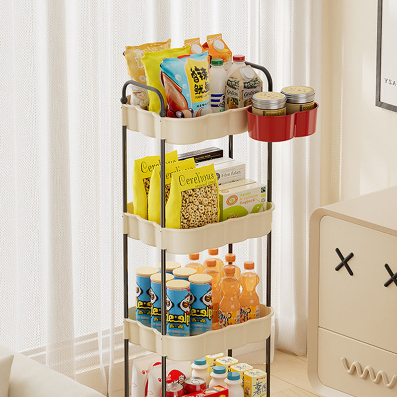 Modern Simplicity Wavy Edges Rectangular Steel Pipe Plastic Movable Snacks Storage Shelf 3/4-Tier For Living Room