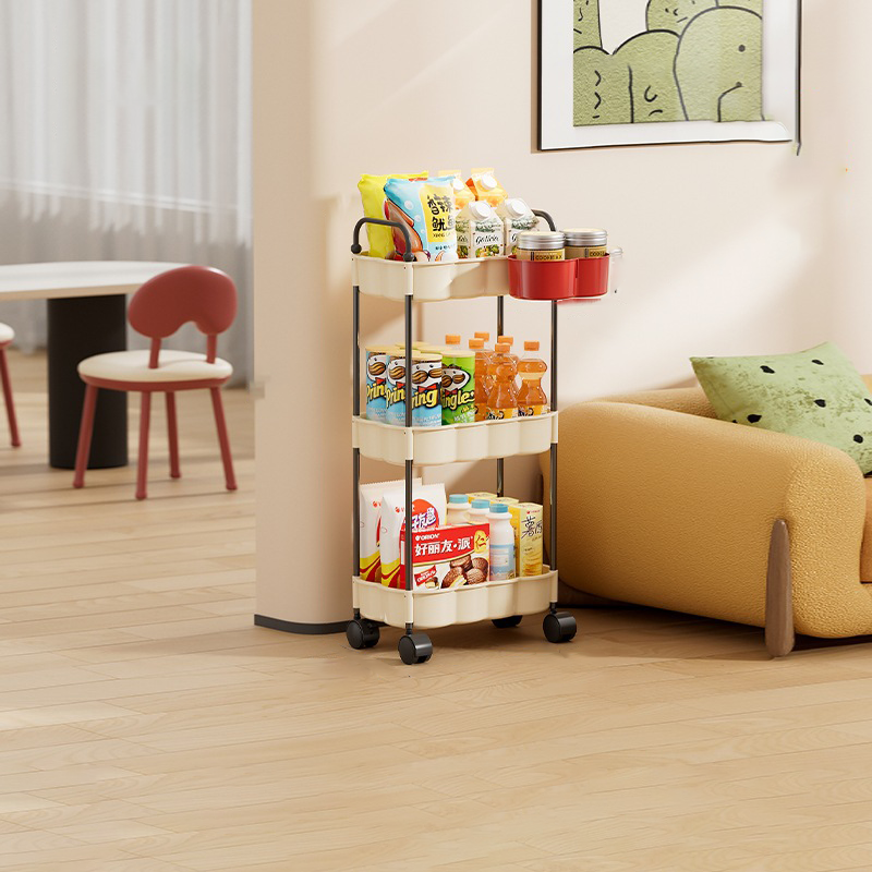 Modern Simplicity Wavy Edges Rectangular Steel Pipe Plastic Movable Snacks Storage Shelf 3/4-Tier For Living Room