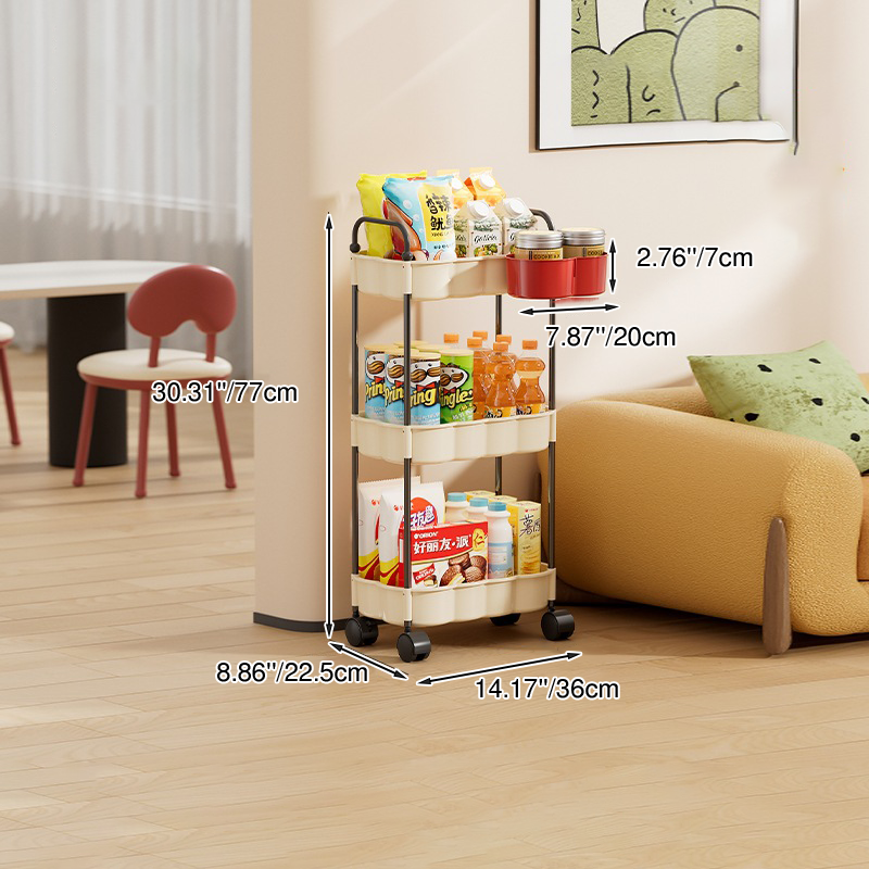 Modern Simplicity Wavy Edges Rectangular Steel Pipe Plastic Movable Snacks Storage Shelf 3/4-Tier For Living Room