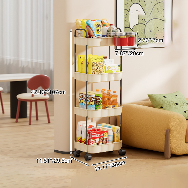 Modern Simplicity Wavy Edges Rectangular Steel Pipe Plastic Movable Snacks Storage Shelf 3/4-Tier For Living Room