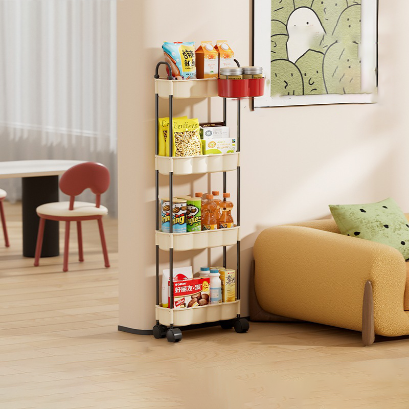 Modern Simplicity Wavy Edges Rectangular Steel Pipe Plastic Movable Snacks Storage Shelf 3/4-Tier For Living Room