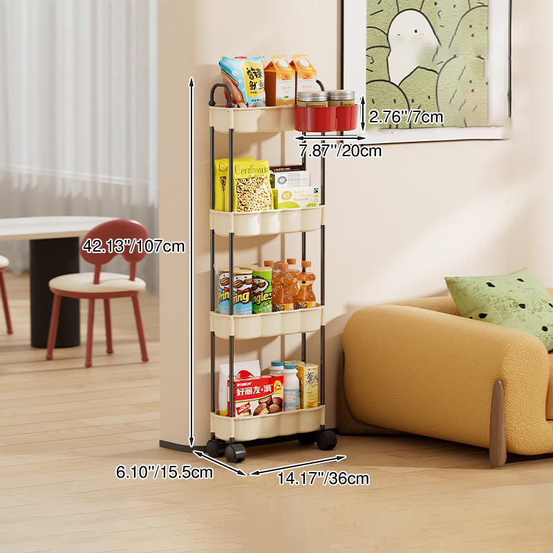 Modern Simplicity Wavy Edges Rectangular Steel Pipe Plastic Movable Snacks Storage Shelf 3/4-Tier For Living Room