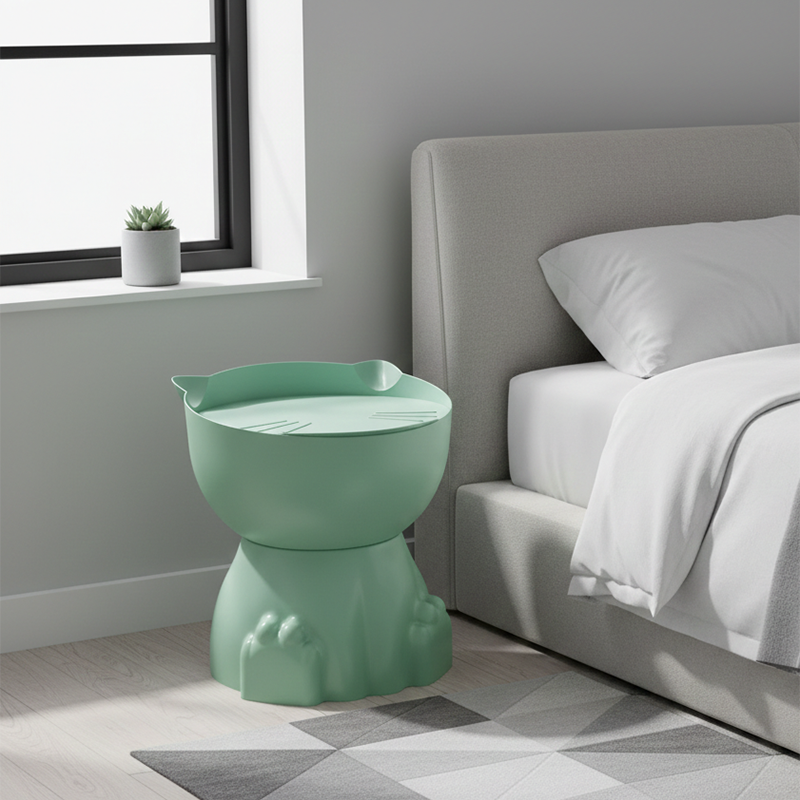 Contemporary Creative Cat Design PP Side Table With Hidden Storage For Living Room And Bedroom