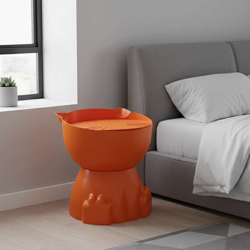 Contemporary Creative Cat Design PP Side Table With Hidden Storage For Living Room And Bedroom
